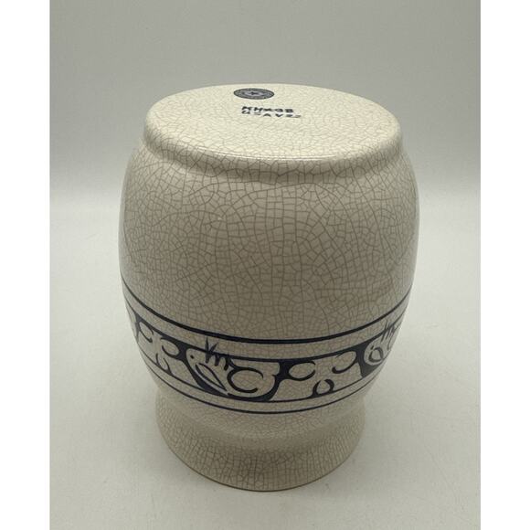 Vtg Dedham Pottery Potting Shed 7” Vase 1998 White Crackle Cobalt Blue Rabbits - Picture 3 of 6